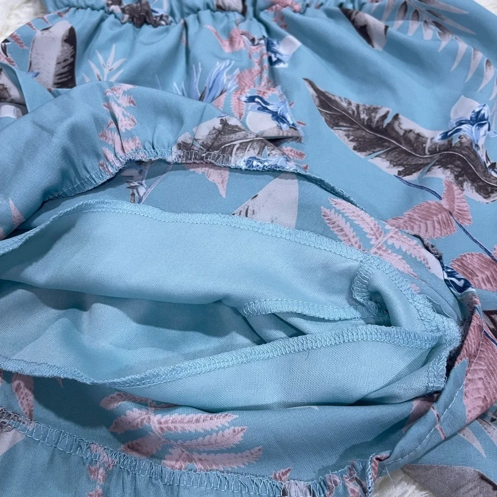 Blue Blush Tropical Print Wrap Dress
